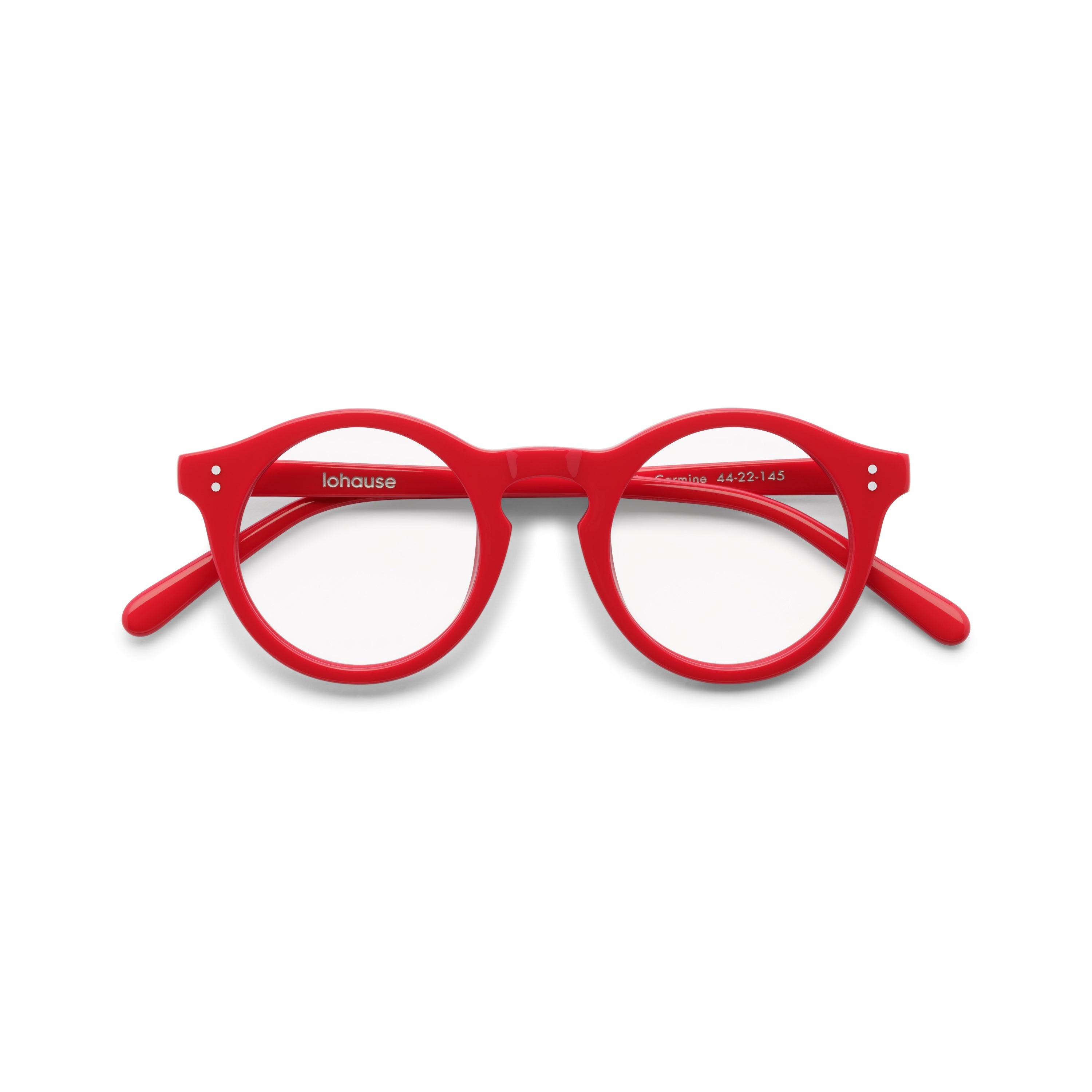 The Spike Carmine — eyeglasses, Mazzucchelli 1849 acetate frame, round shape, in carmine.
