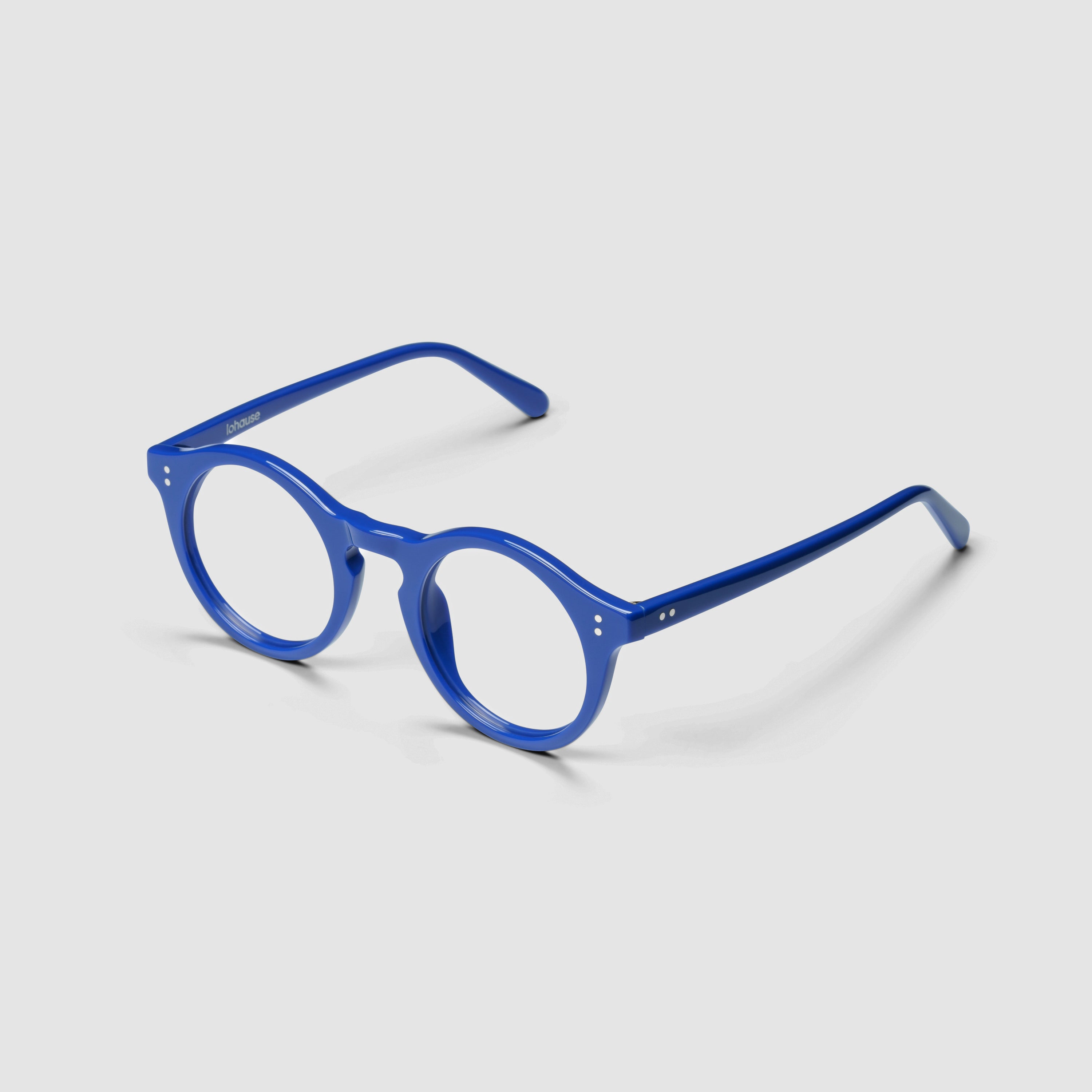 The Spike Majorelle — eyeglasses, Mazzucchelli 1849 acetate frame, round shape, in Majorelle blue.