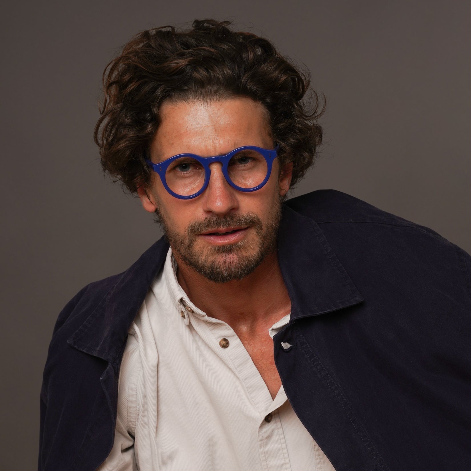 The Spike Majorelle — eyeglasses, Mazzucchelli 1849 acetate frame, round shape, in Majorelle blue.