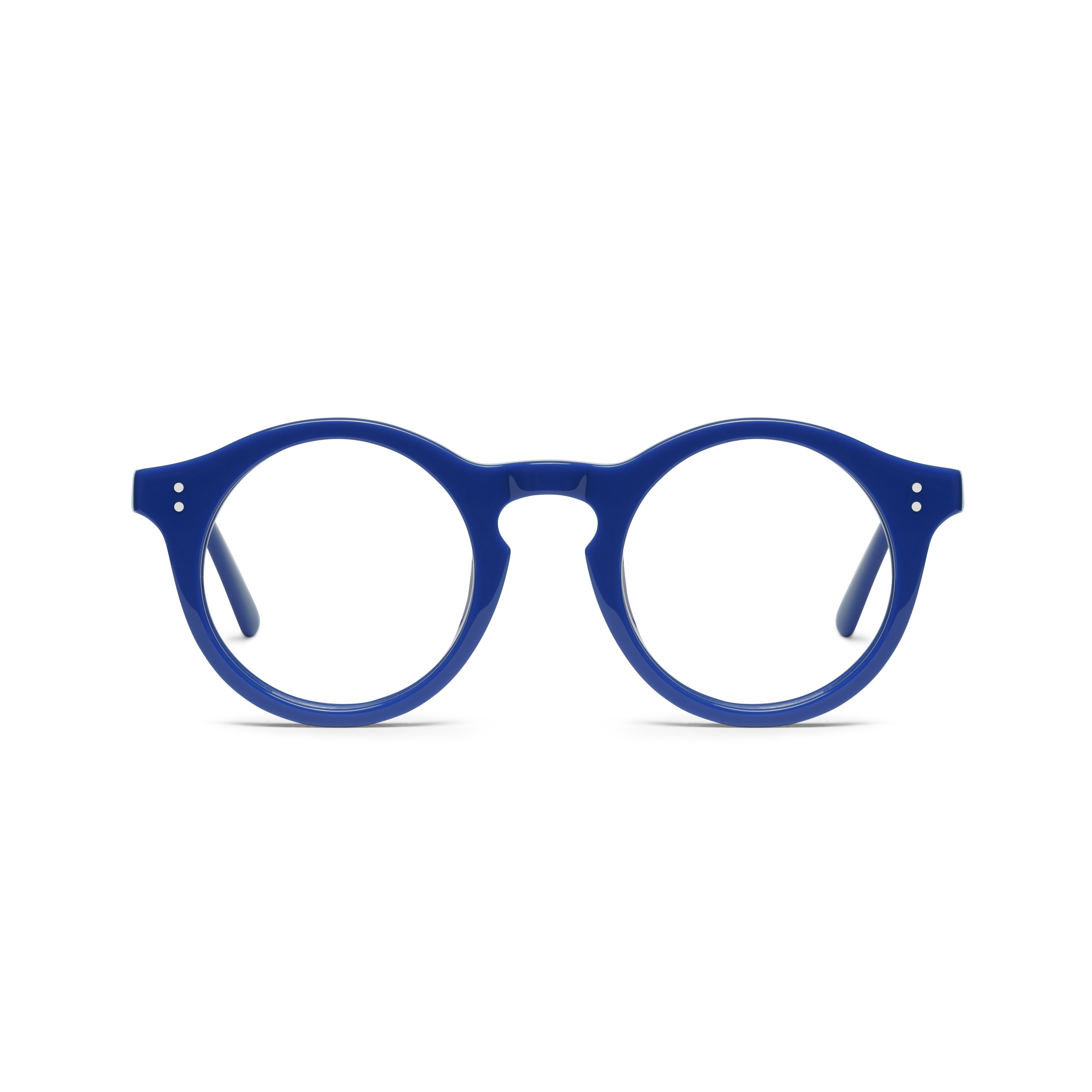 The Spike Majorelle — eyeglasses, Mazzucchelli 1849 acetate frame, round shape, in Majorelle blue.