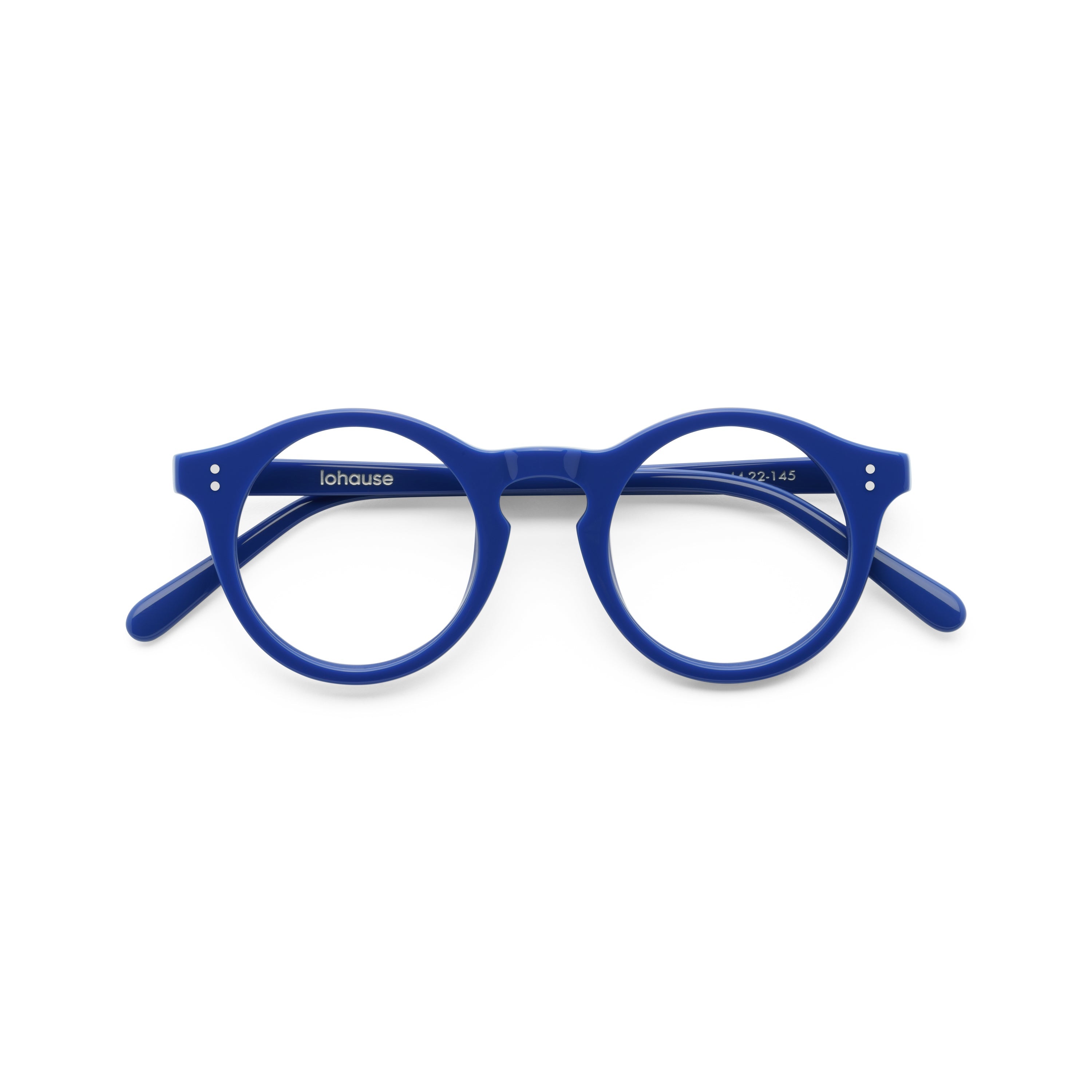 The Spike Majorelle — eyeglasses, Mazzucchelli 1849 acetate frame, round shape, in Majorelle blue.