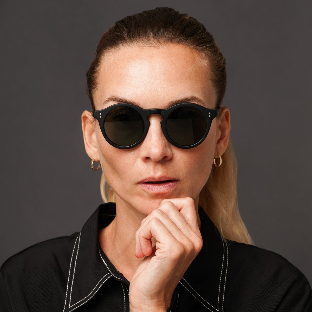 The Spike Matte Black Sunglasses, Mazzucchelli 1849 acetate frame, round shape, in matte black.