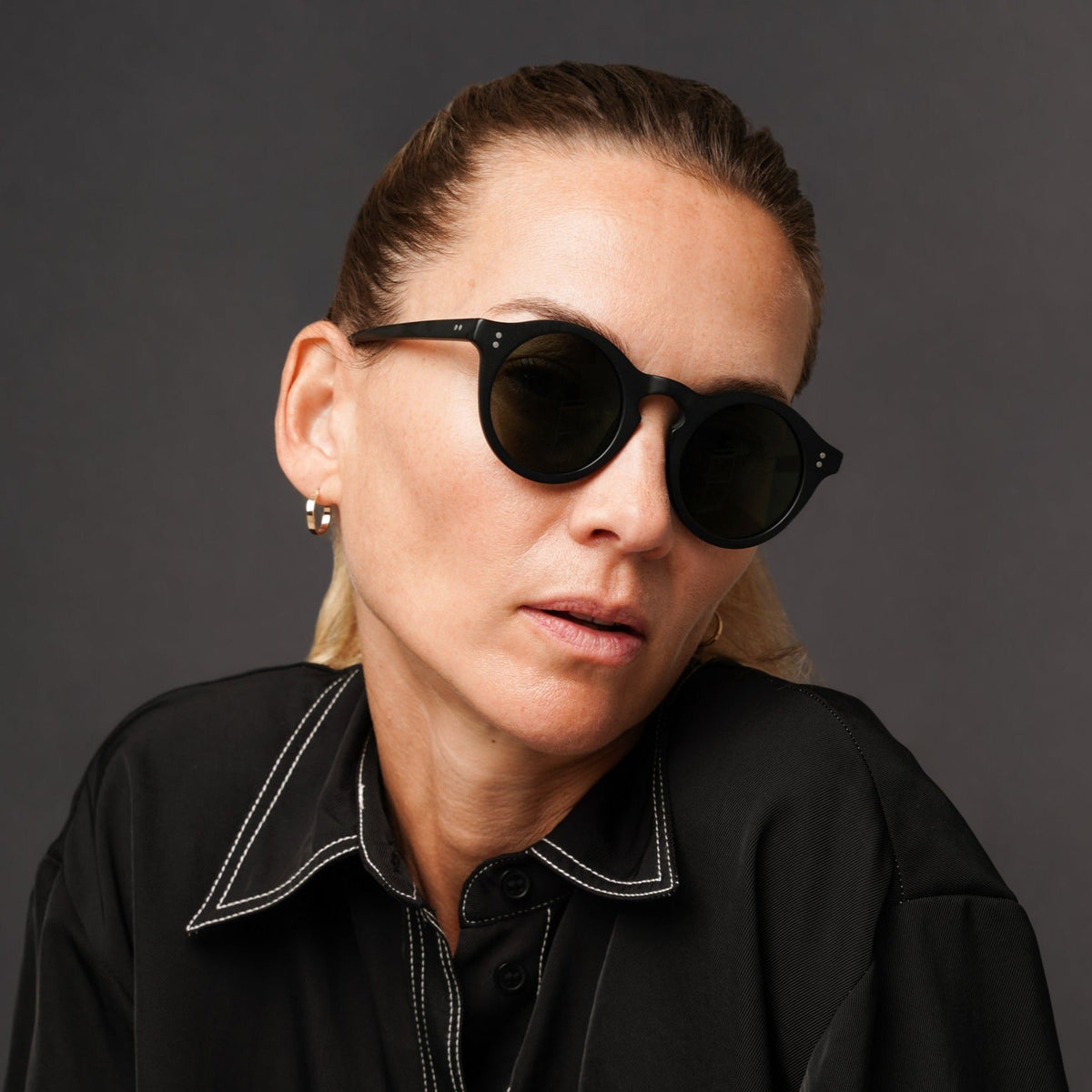 The Spike Matte Black Sunglasses, Mazzucchelli 1849 acetate frame, round shape, in matte black.