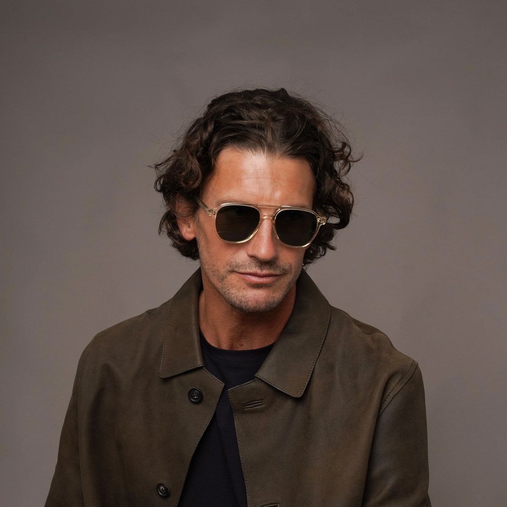 The Truman Air Sunglasses, Mazzucchelli 1849 acetate frame, aviator shape, in clear crystal.