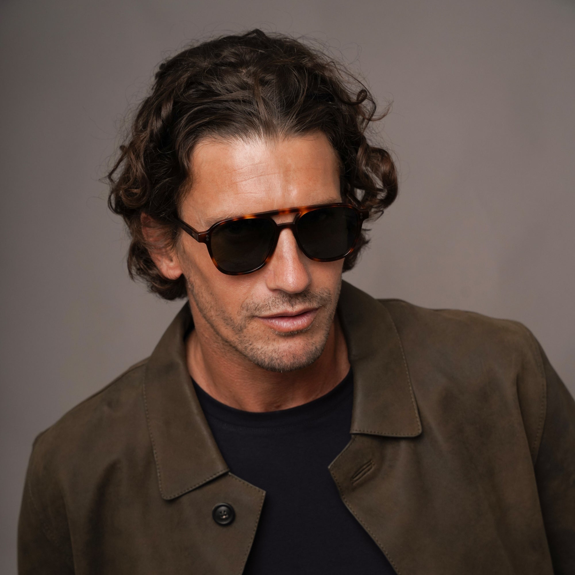 The Truman Tortoise Sunglasses, Mazzucchelli 1849 acetate frame, aviator shape, in tortoise.