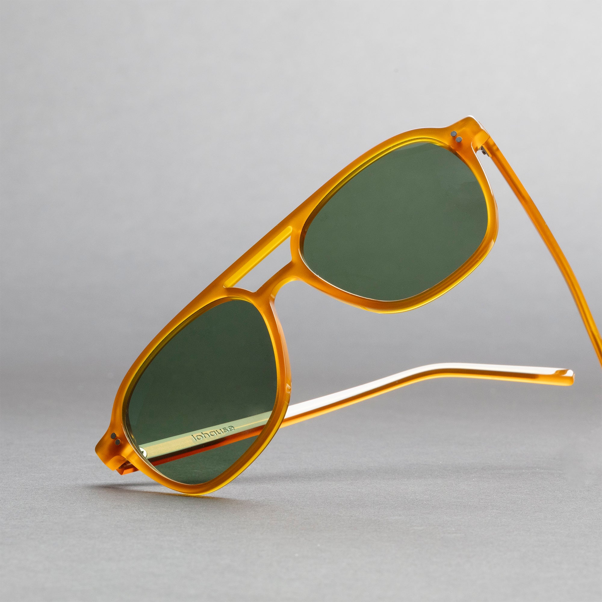 The Truman Amber Sunglasses, Mazzucchelli 1849 acetate frame, aviator shape, in amber.