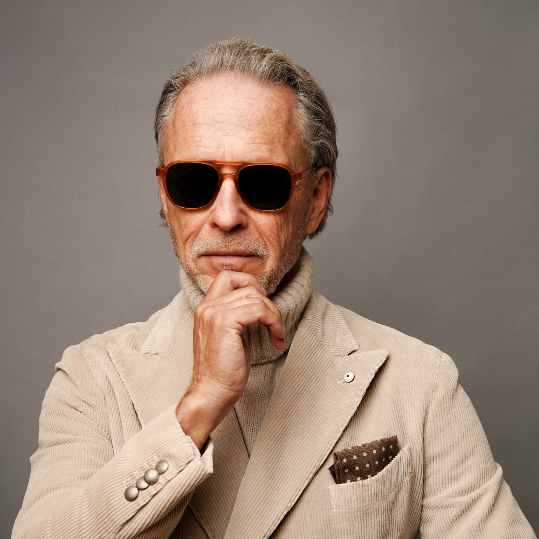 The Truman Amber Sunglasses, Mazzucchelli 1849 acetate frame, aviator shape, in amber.