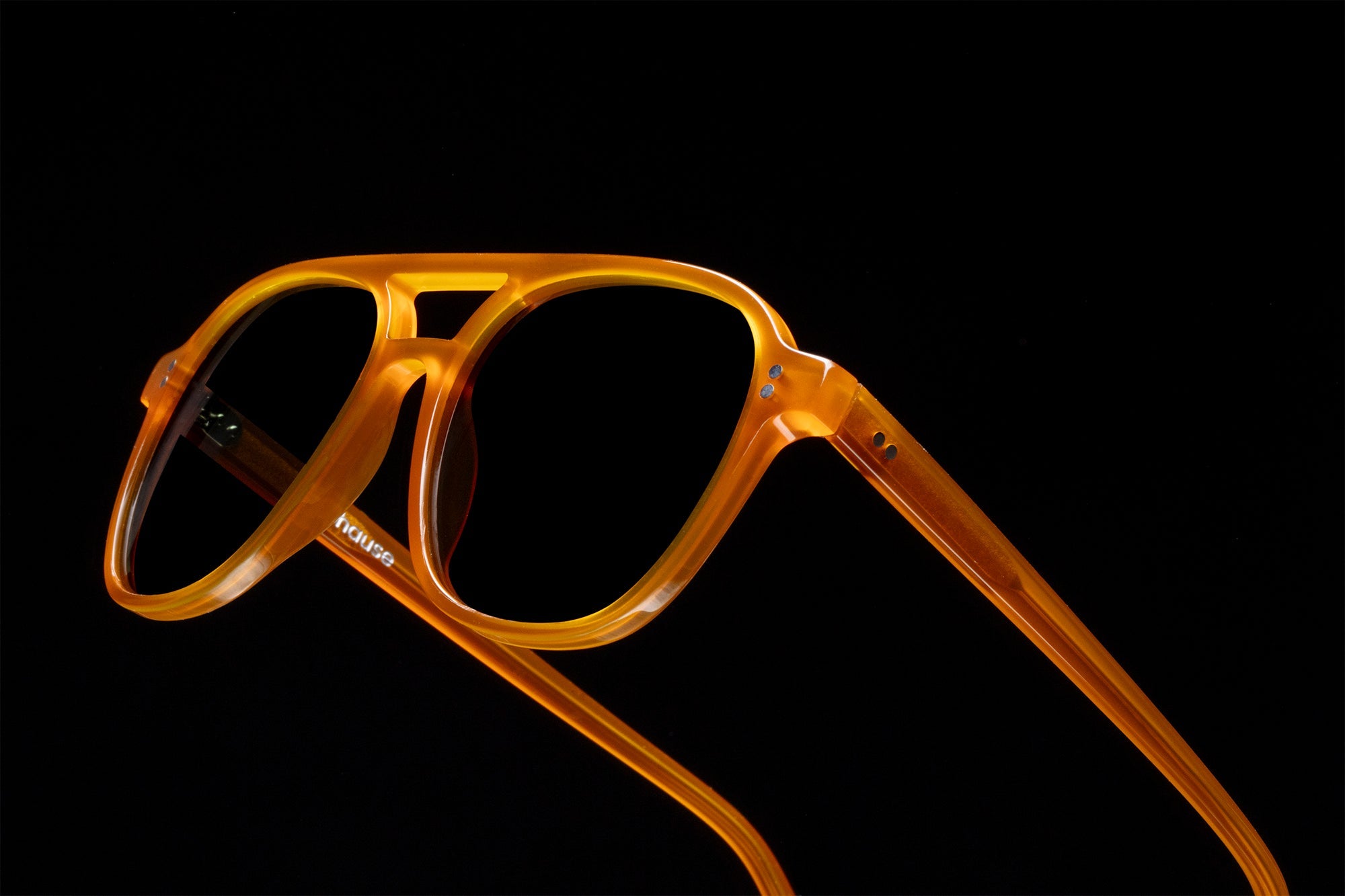 The Truman Amber Sunglasses, Mazzucchelli 1849 acetate frame, aviator shape, in amber.