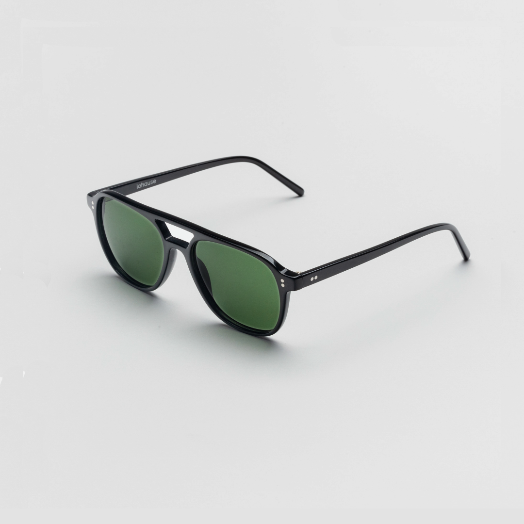 The Truman Noir Sunglasses, Mazzucchelli 1849 acetate frame, aviator shape, in black.