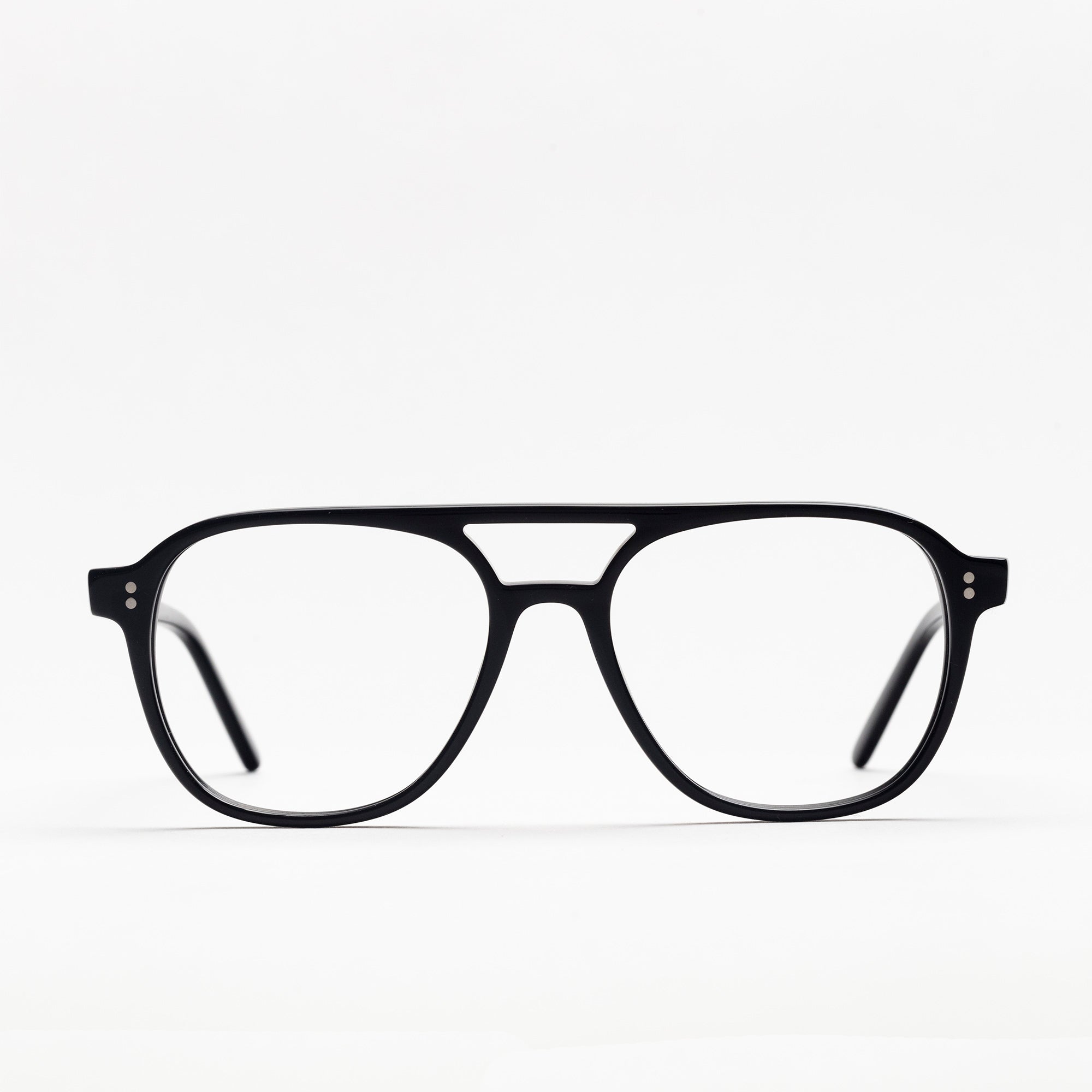 The Truman Noir — eyeglasses, Mazzucchelli 1849 acetate frame, aviator shape, in black.