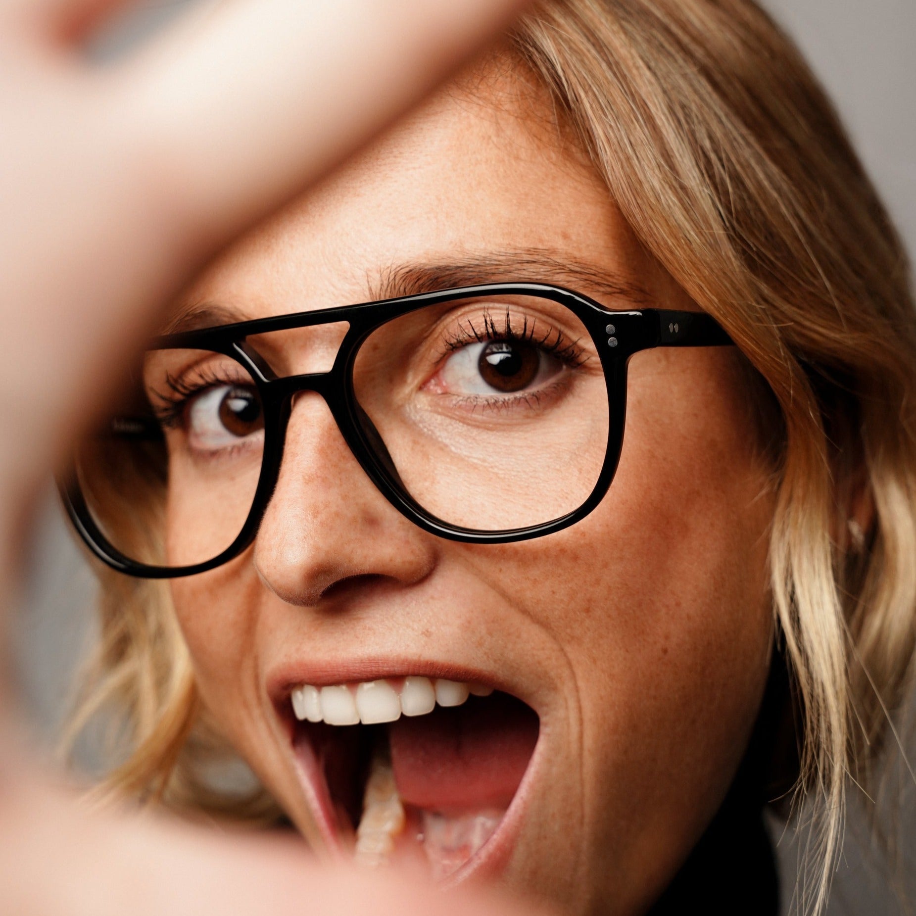The Truman Noir — eyeglasses, Mazzucchelli 1849 acetate frame, aviator shape, in black.