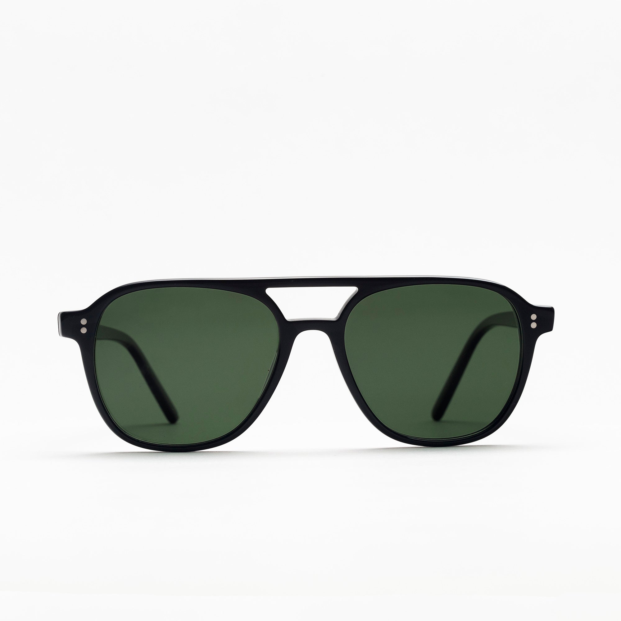 The Truman Noir Sunglasses, Mazzucchelli 1849 acetate frame, aviator shape, in black.
