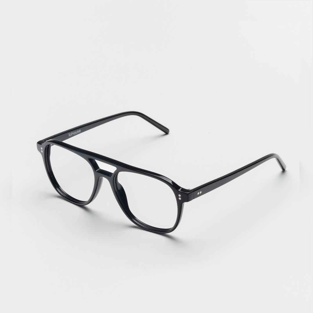 The Truman Noir — eyeglasses, Mazzucchelli 1849 acetate frame, aviator shape, in black.
