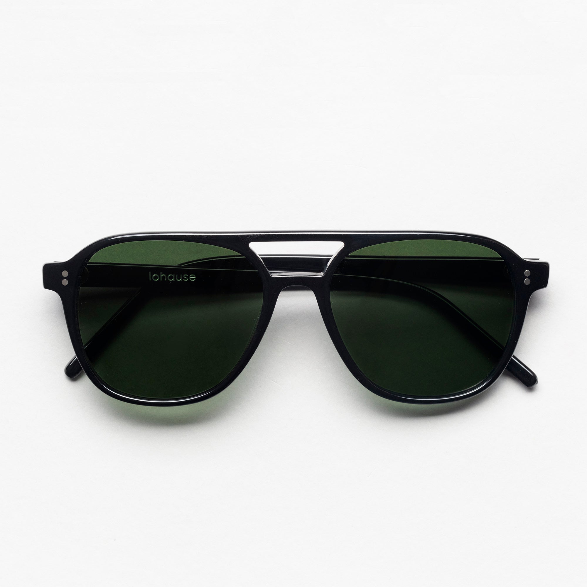 The Truman Noir Sunglasses, Mazzucchelli 1849 acetate frame, aviator shape, in black.