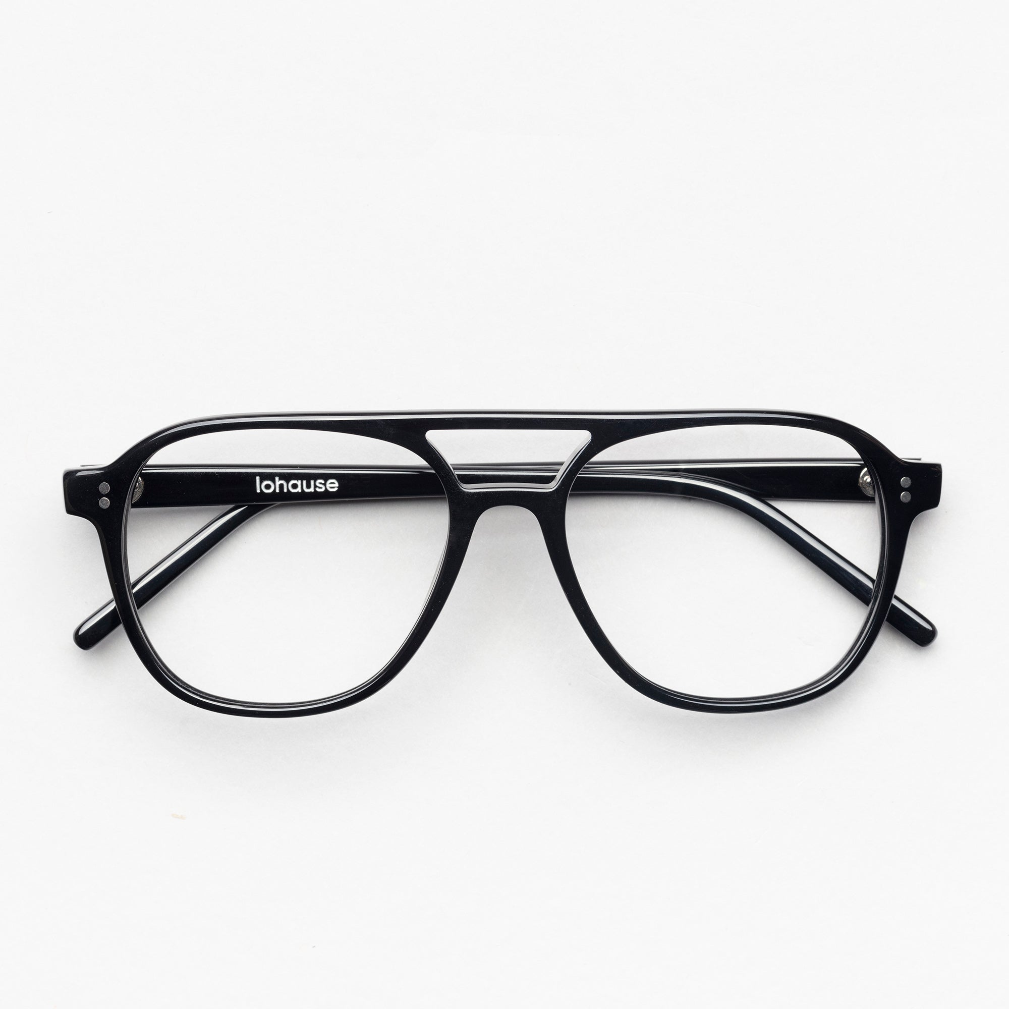 The Truman Noir — eyeglasses, Mazzucchelli 1849 acetate frame, aviator shape, in black.