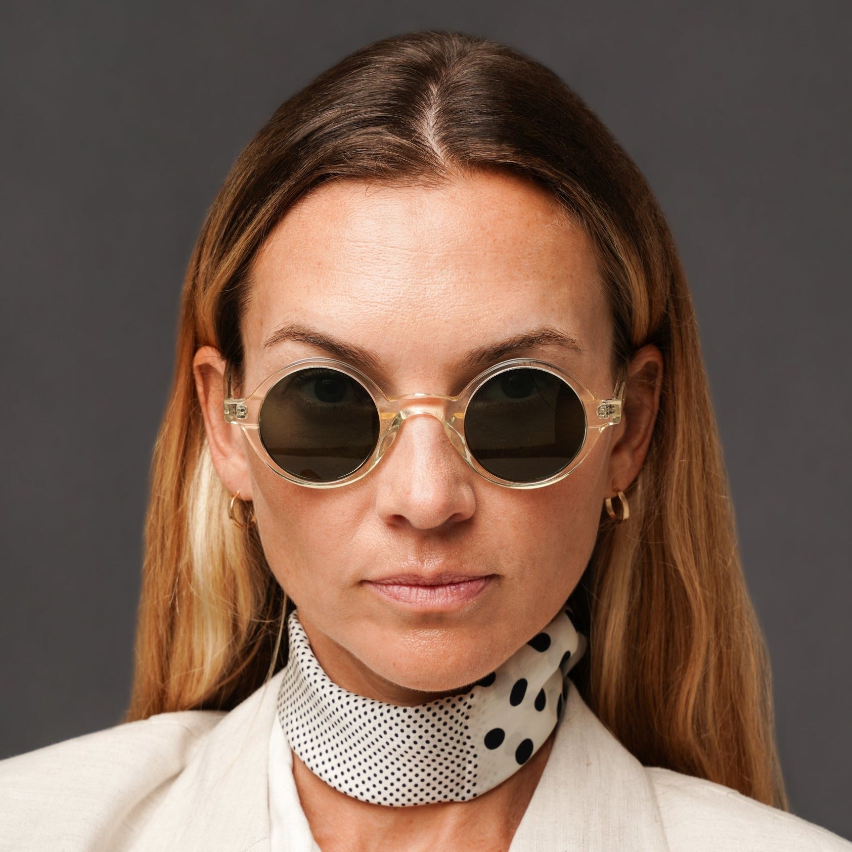 The Winston Air Sunglasses — sunglasses, Mazzucchelli 1849 acetate frame, round shape, in clear crystal.