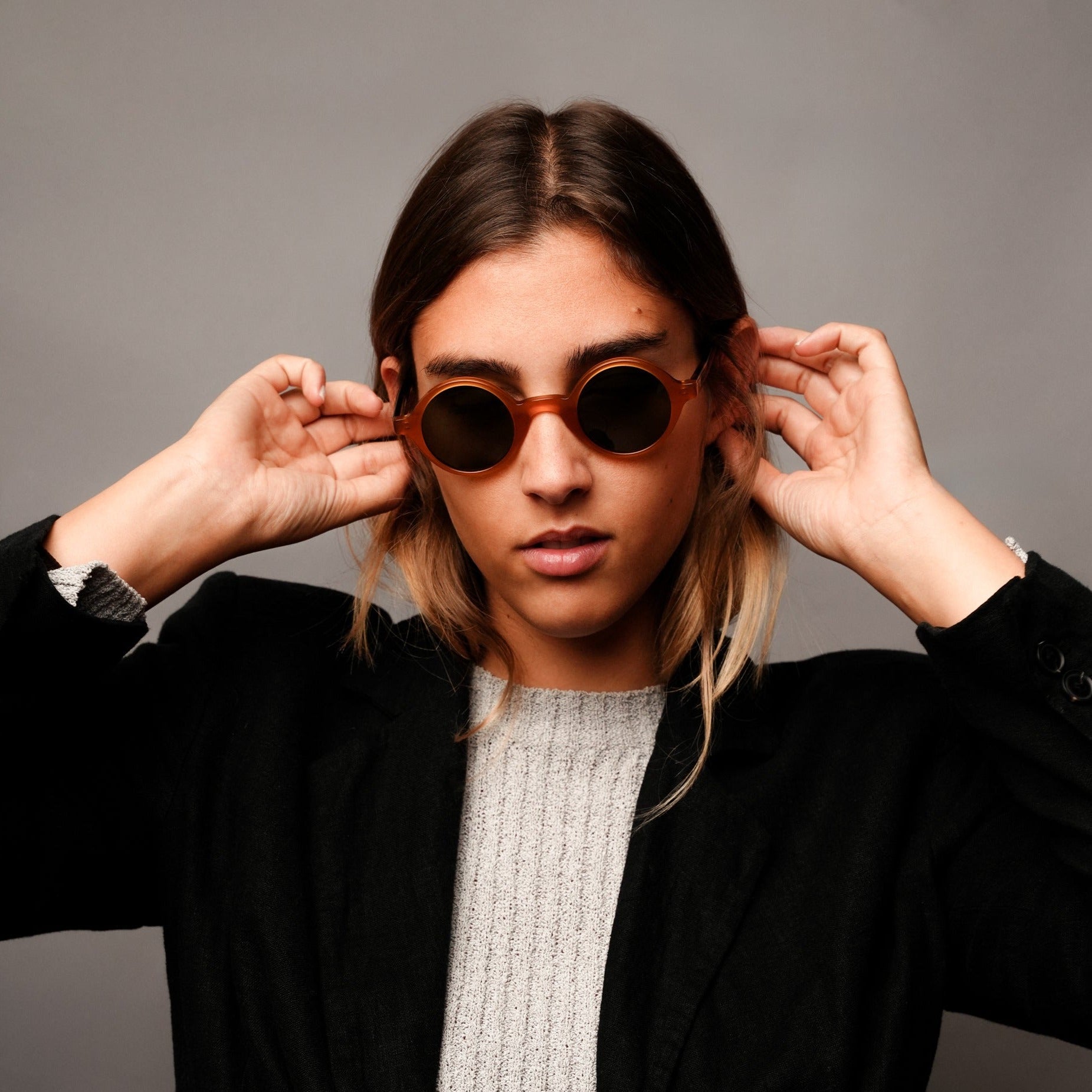 The Winston Amber Sunglasses — sunglasses, Mazzucchelli 1849 acetate frame, round shape, in amber.