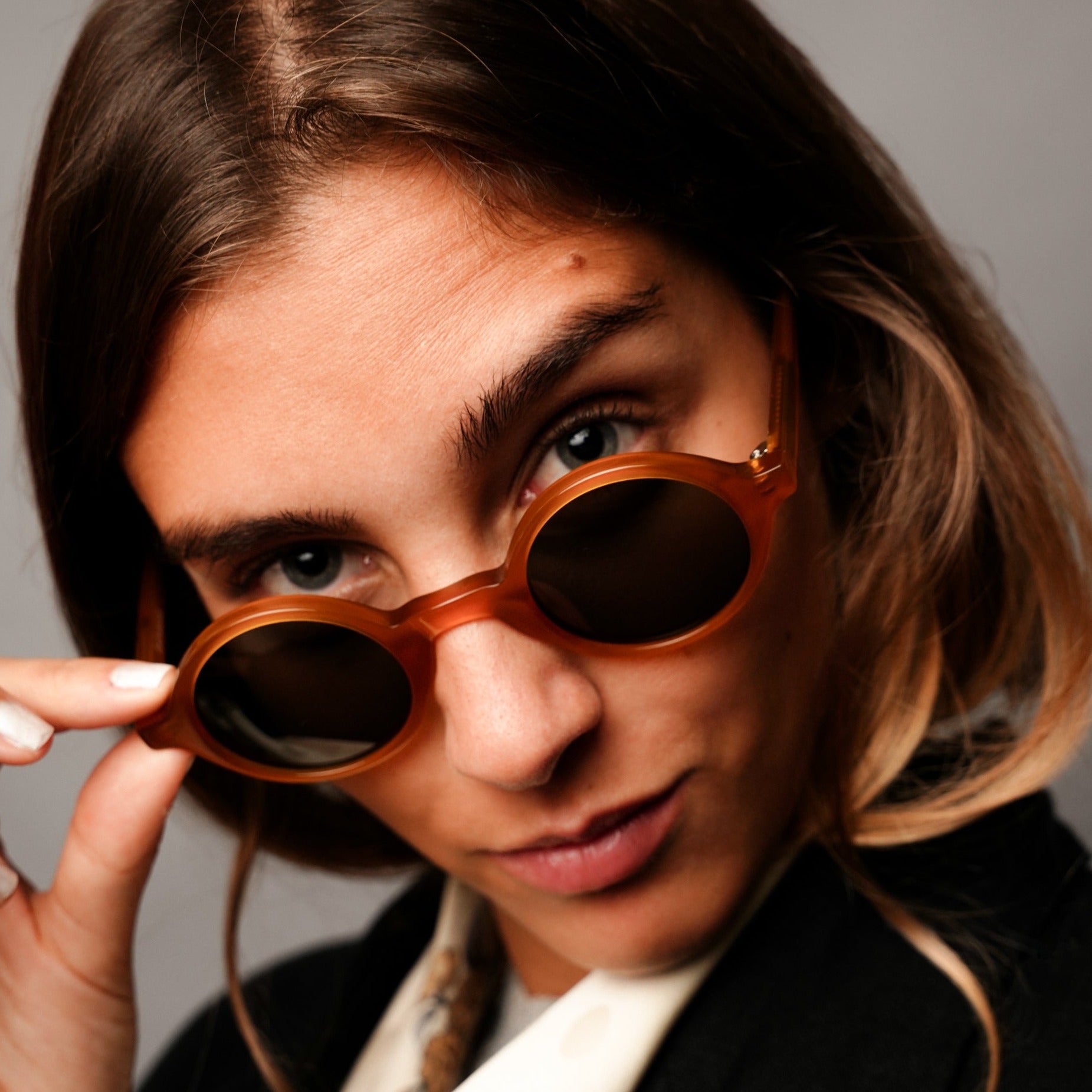 The Winston Amber Sunglasses — sunglasses, Mazzucchelli 1849 acetate frame, round shape, in amber.