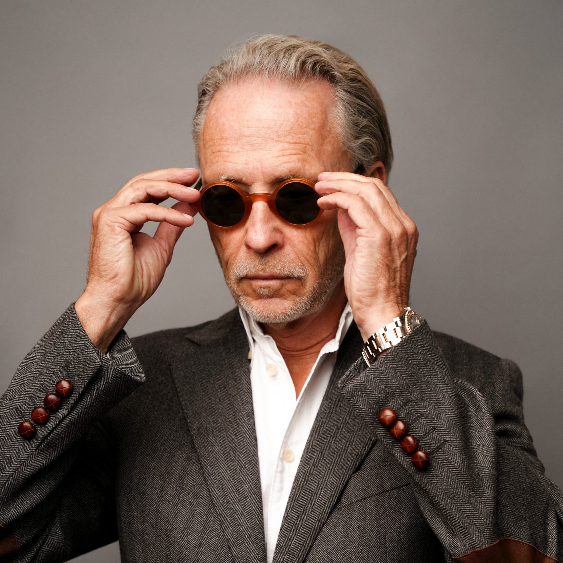 The Winston Amber Sunglasses — sunglasses, Mazzucchelli 1849 acetate frame, round shape, in amber.