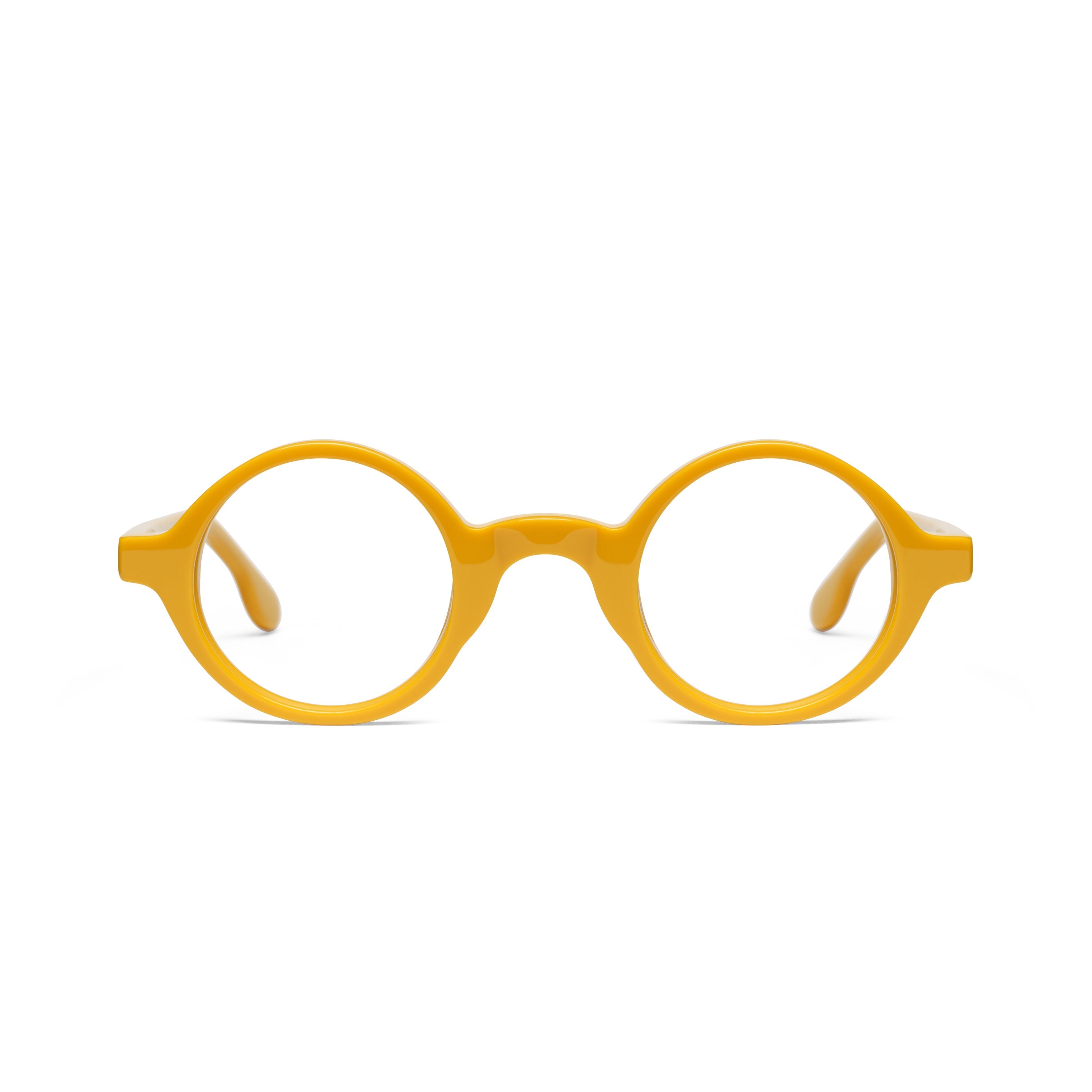 The Winston Amberfort — eyeglasses, Mazzucchelli 1849 acetate frame, round shape, in deep amber.