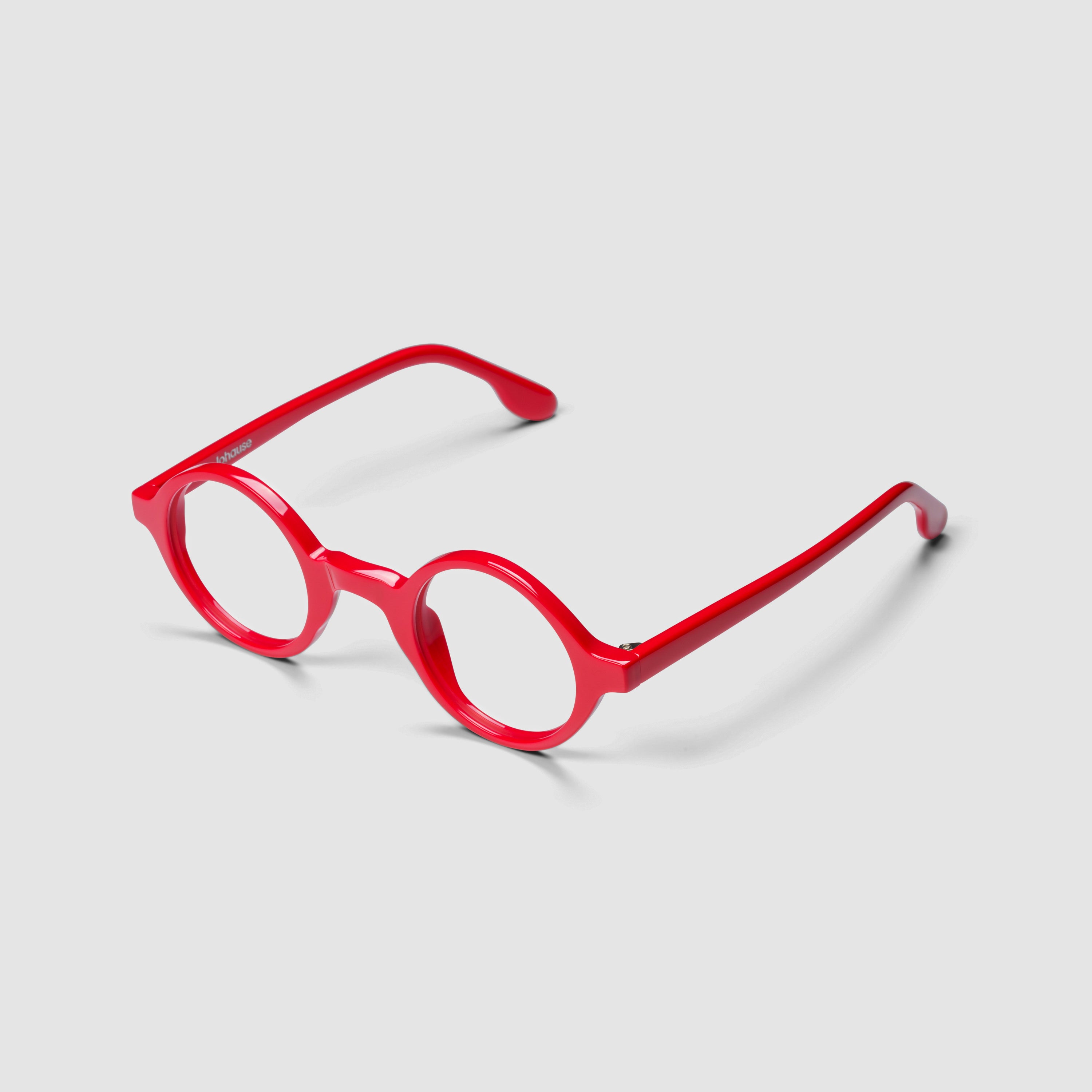 The Winston Carmine — eyeglasses, Mazzucchelli 1849 acetate frame, round shape, in carmine.