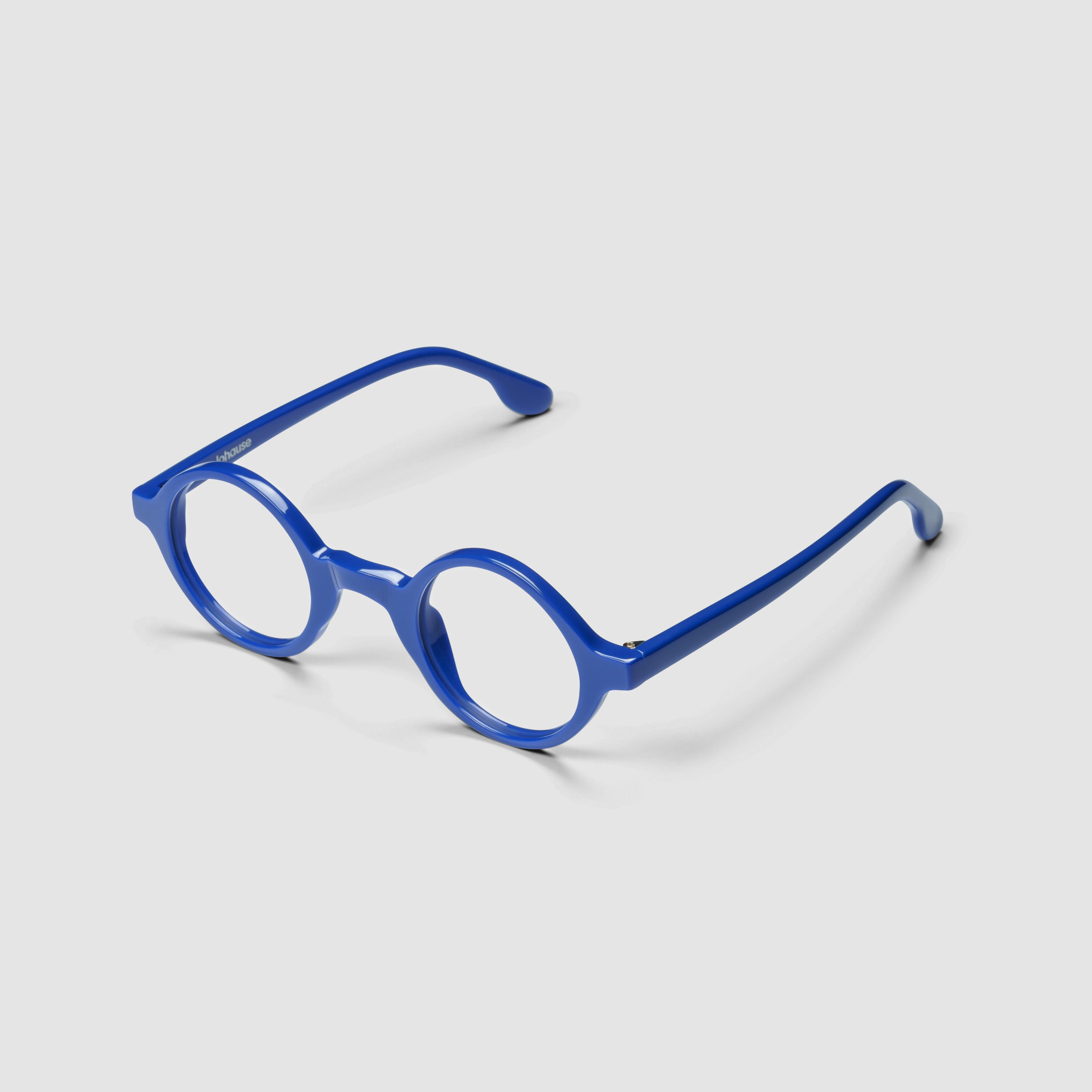 The Winston Majorelle — eyeglasses, Mazzucchelli 1849 acetate frame, round shape, in Majorelle blue.