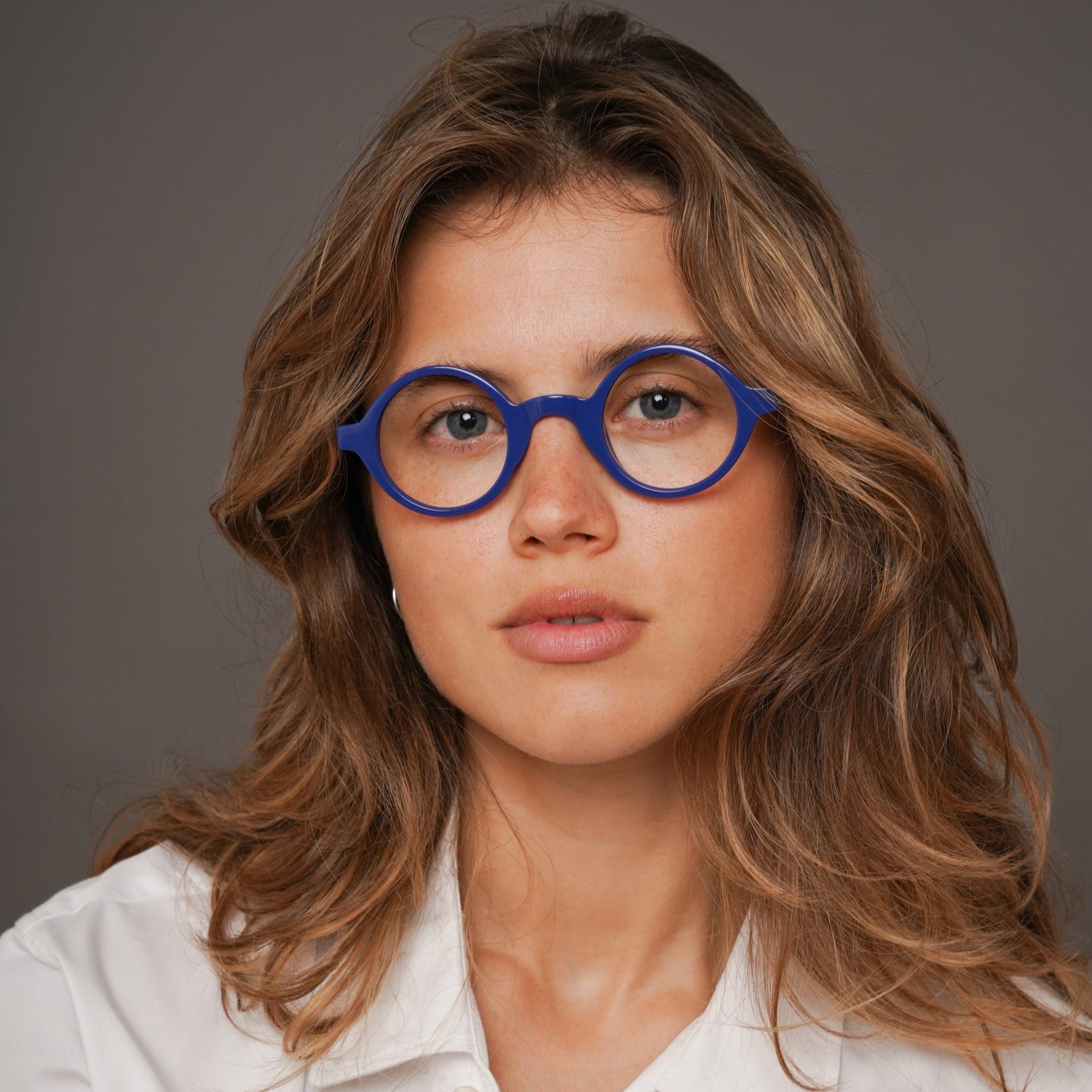 The Winston Majorelle — eyeglasses, Mazzucchelli 1849 acetate frame, round shape, in Majorelle blue.