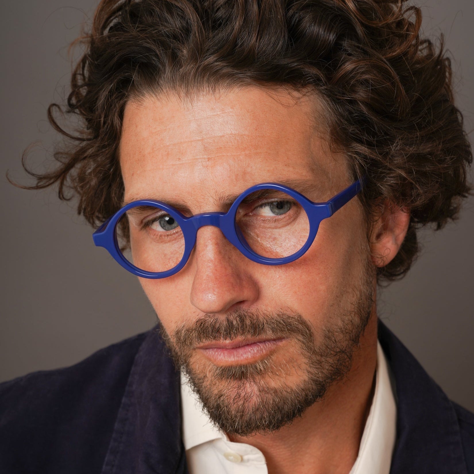 The Winston Majorelle — eyeglasses, Mazzucchelli 1849 acetate frame, round shape, in Majorelle blue.