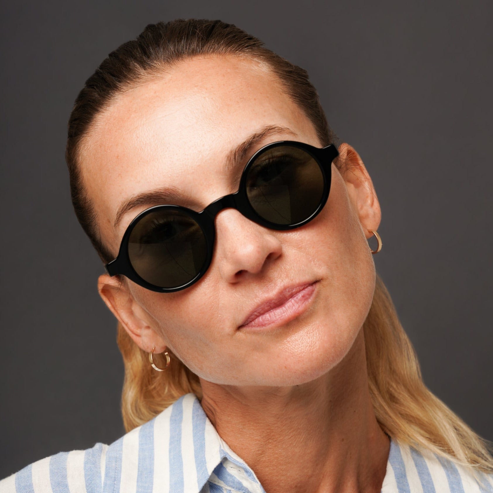 The Winston Noir Sunglasses — sunglasses, Mazzucchelli 1849 acetate frame, round shape, in black.