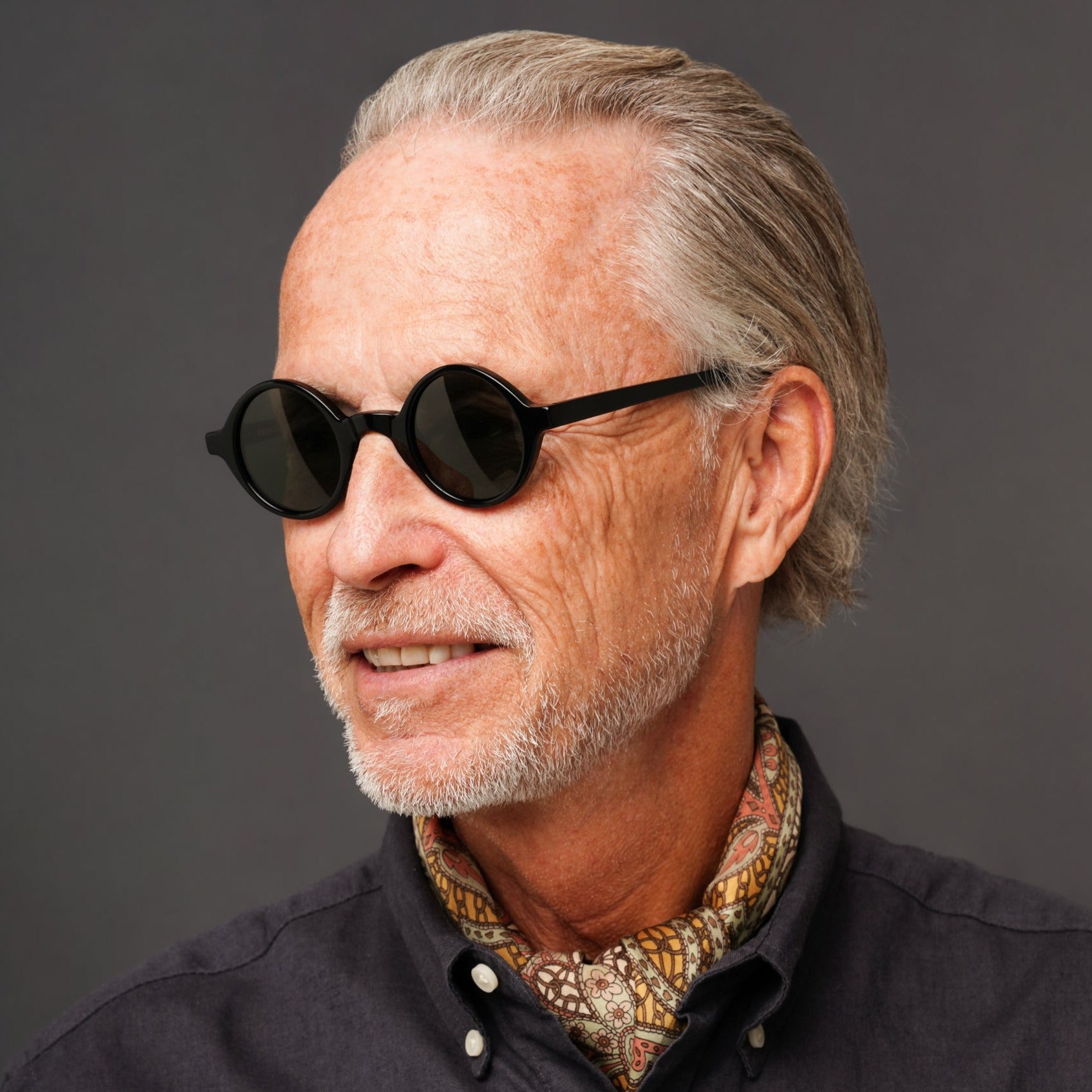 The Winston Noir Sunglasses — sunglasses, Mazzucchelli 1849 acetate frame, round shape, in black.