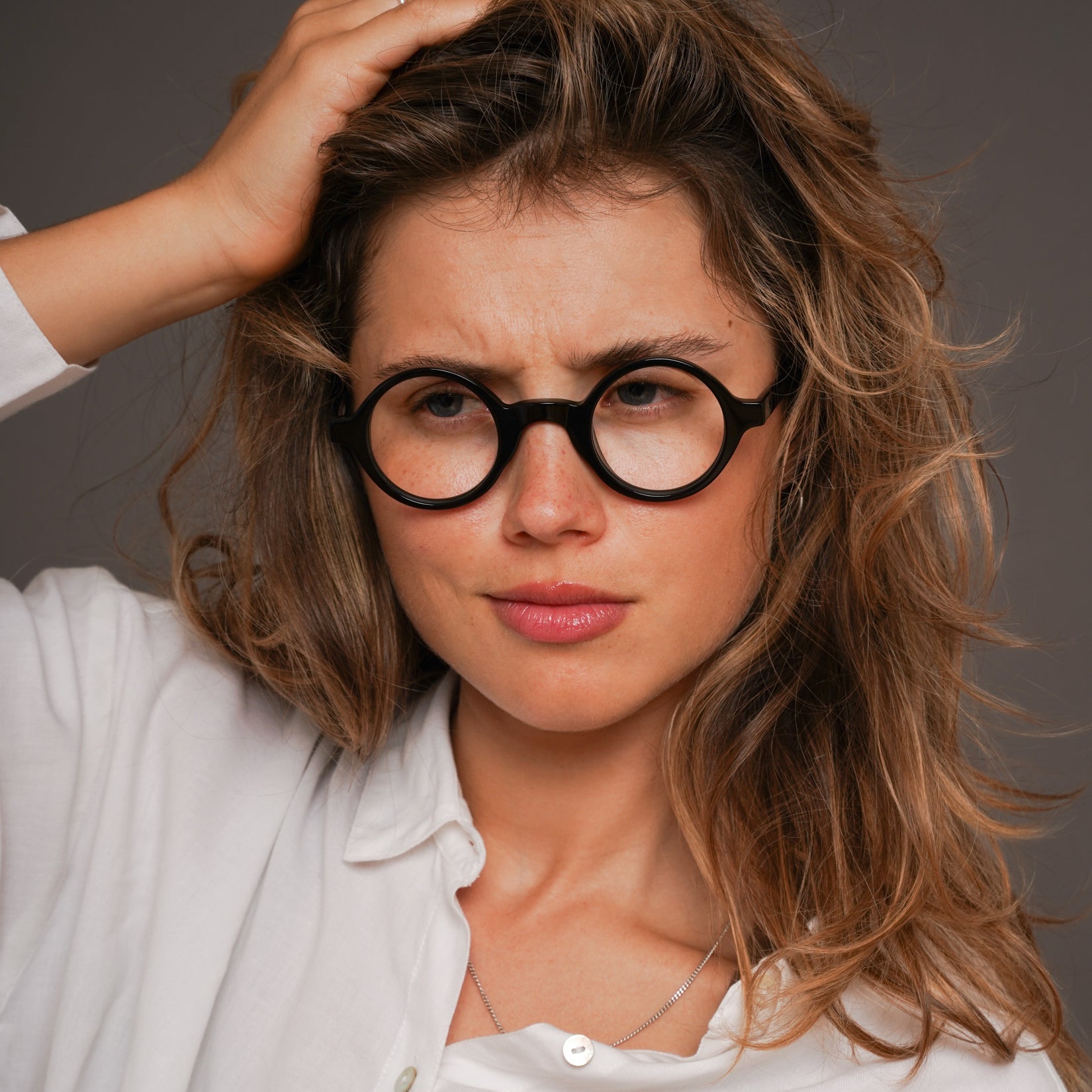 The Winston Noir — eyeglasses, Mazzucchelli 1849 acetate frame, round shape, in black.